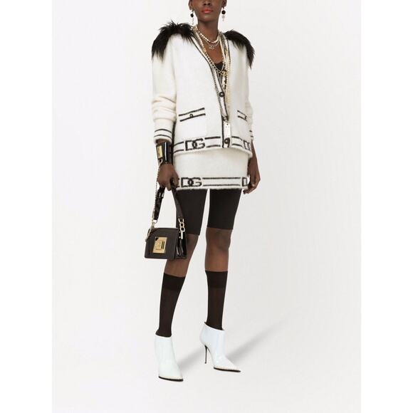 Dolce & Gabbana Faux-Fur Paneled Logo Embellished Cardigan (IT 42) RRP $3495 - Picture 3 of 14